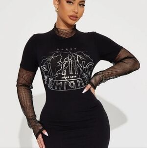 Fashion Nova Black Long Sleeve Dress with Graphic